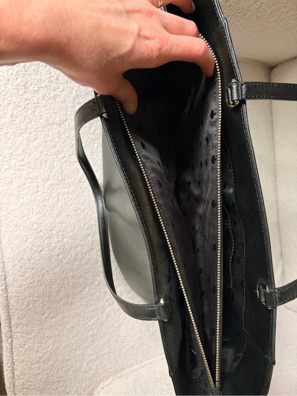 kate spade black saffiano leather tote with front slip pocket